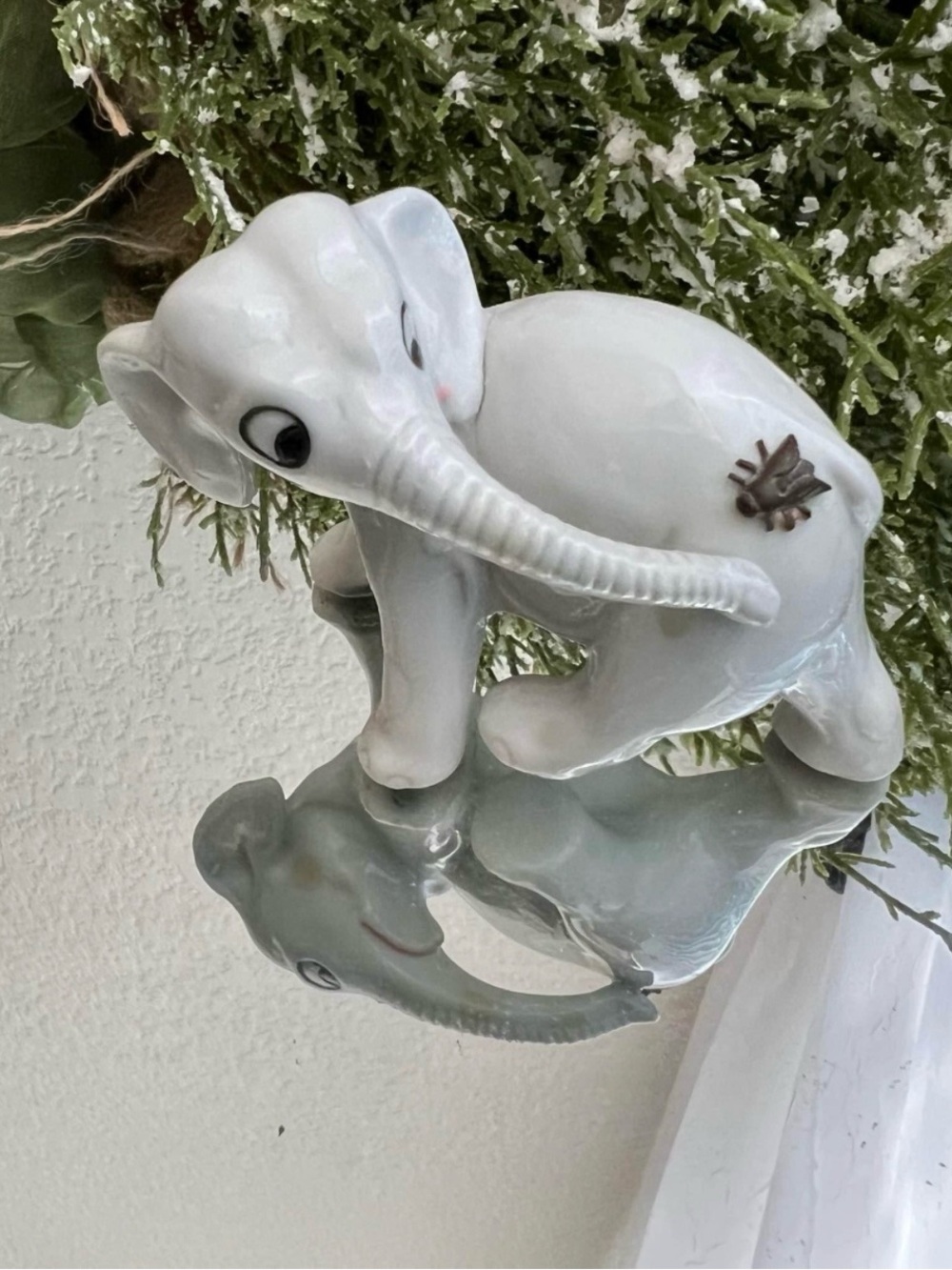 🐘 Vintage Grey Baby Elephant w Fly German Ceramic Figurine